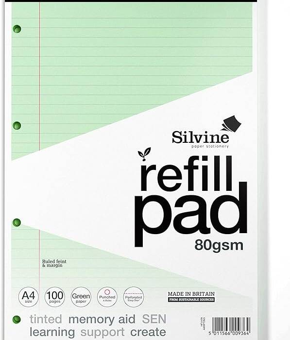 Silvine A4 Green Paper Dyslexia Refill Pad