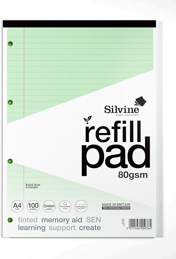 Silvine A4 Green Paper Dyslexia Refill Pad